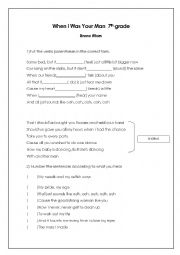 English Worksheet: When I Was Your Man( Bruno MArs ) Muisc
