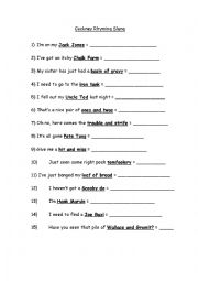 English Worksheet: cockney rhyming slang