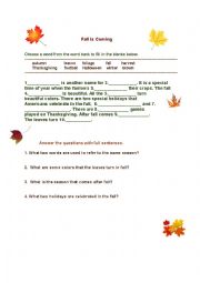 English Worksheet: It Feels Like Fall