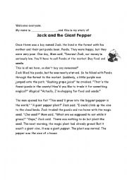 English Worksheet: Jack and the Giant Pepper