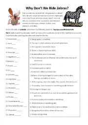 English Worksheet: Why Dont We Ride Zebras?