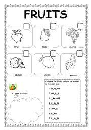 English Worksheet: fruits