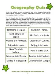 English Worksheet: Geography Quiz