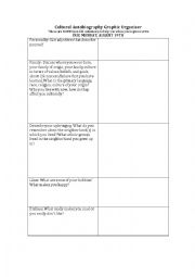 English Worksheet: Cultural Autobiography Graphic Organizer