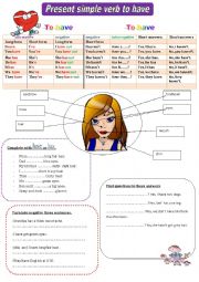 English Worksheet: the verb to have in the present simple.