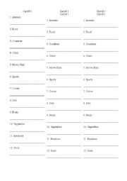 English Worksheet: Scattergories 1