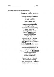 English Worksheet: Imagine - song