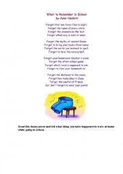 English Worksheet: What to Remember at School ( a funny poem)