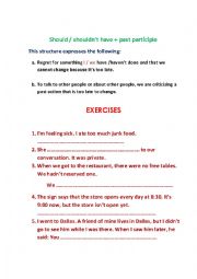 English Worksheet: use of should have + past participle