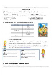 English Worksheet: To be,personal info,cities...EXAM
