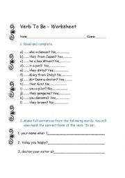 Verb to be worksheet