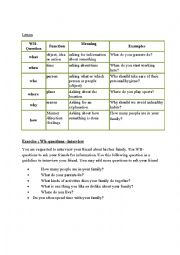 English Worksheet: how to use Wh-questions to your friends interview 