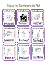 English Worksheet: Past Continuous (Tom & the Earthquake) GoFish 1/2