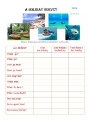 English Worksheet: Last Holiday Survey