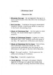 English Worksheet: Character list A Christmas Carol