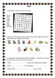 English Worksheet: PETS