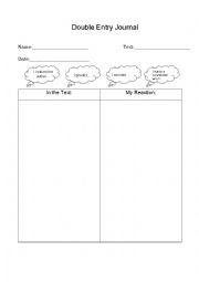 English Worksheet: Double Entry Journal: While reading activity for any text!