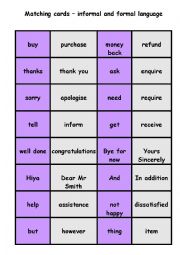 Formal and Informal language matching cards