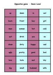 Antonyms matching cards - Basic beginner level