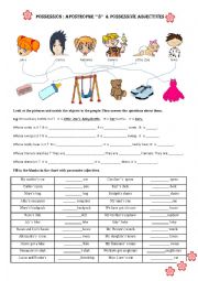 English Worksheet: possessive adjectives & pronouns