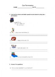 English Worksheet: Can permission