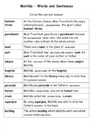 English Worksheet: Matilda  Words and Sentences