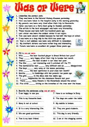 English Worksheet: Was, Were