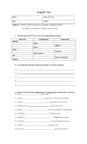 English Worksheet: Superlative and comparative adjectives test