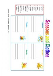 English Worksheet: Clothes and seasons