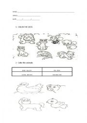 English Worksheet: Animals and colors.