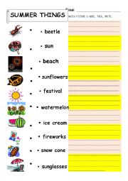 English Worksheet: Summer matching and writing