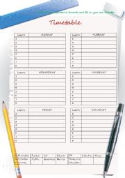 English Worksheet: Make your own timetable