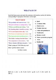 English Worksheet: TV PROGRAMS (a poem + a matching exercise)