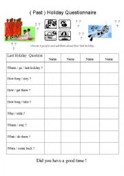 English Worksheet: Past Tense holidays questionairre