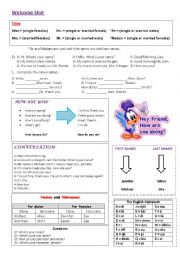 English Worksheet: Welcome Unit - Titles and Greetings.