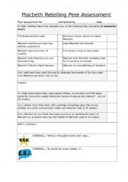 English Worksheet: Macbeth retelling checklist / peeer assessment