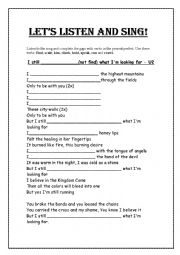 English Worksheet: U2 song - Present Perfect - I still havent found what Im looking for