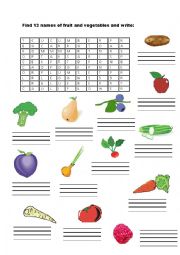 English Worksheet: Fruit and vegetables - wordsearch