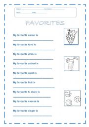 English Worksheet: Favorites