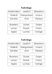 English Worksheet: Fruits Bingo