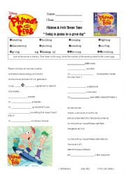 English Worksheet: Phineas and Ferb help with Present Continuous