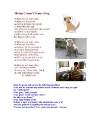 English Worksheet: A PET (a poem + questions for discussion)