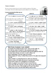 English Worksheet: Introduction to Clauses of Purpose