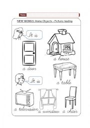 English Worksheet: Home Objects - Picture Reading