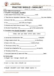 English Worksheet: should - shouldnt