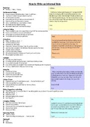 English Worksheet: How to Write an Informal Note