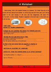 English Worksheet: The Future Simple - Weather forecast -  Reading , Writing ,Grammar ...
