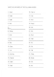 English Worksheet: OPPOSITES EXERCISES