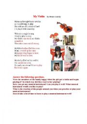 English Worksheet: MY VIOLIN (a funny poem + a pictionary)