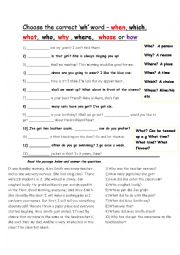 English Worksheet: Practice with the wh words